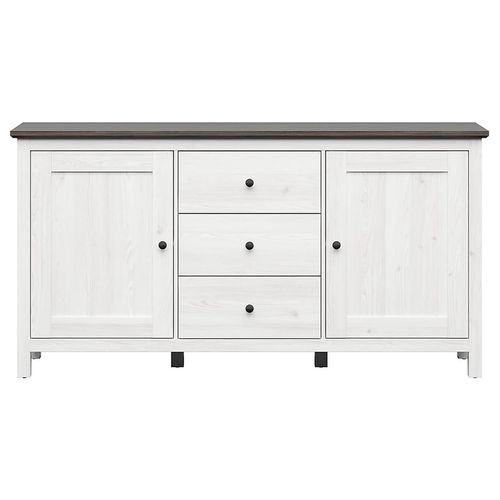 Commode Buffet à 2 Portes Et 3 Tiroirs, Coloris Gris Mélèze Clair / Pin Larico