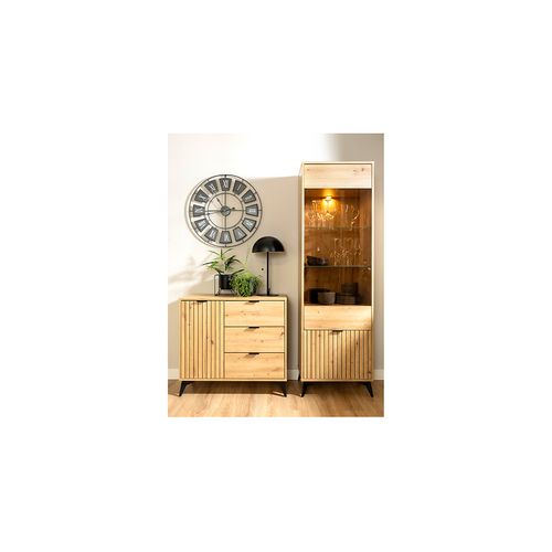 Commode Meuble De Rangement Avec 1 Porte Et 3 Tiroirs,coloris Chêne Artisan