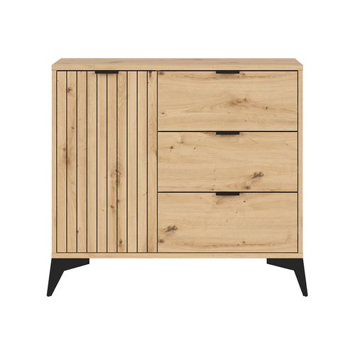 Commode Meuble De Rangement Avec 1 Porte Et 3 Tiroirs,coloris Chêne Artisan