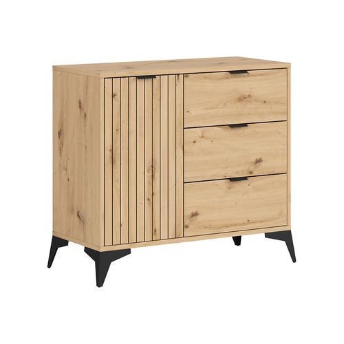 Commode Meuble De Rangement Avec 1 Porte Et 3 Tiroirs,coloris Chêne Artisan