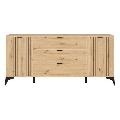 Commode Buffet à 2 Portes Et 3 Tiroirs,coloris Chêne Artisan - L. 180 X P. 41 X H. 83 Cm