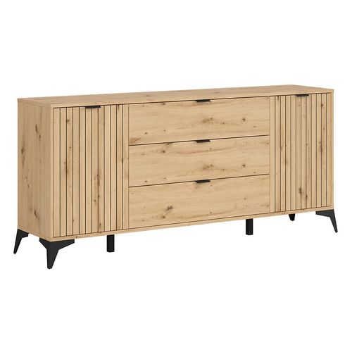 Commode Buffet à 2 Portes Et 3 Tiroirs,coloris Chêne Artisan - L. 180 X P. 41 X H. 83 Cm