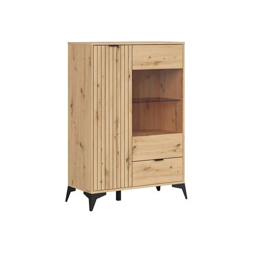 Vitrine Basse à 2 Portes Et Un Tiroir,coloris Chêne Artisan - L. 90 X P. 41 X H. 133 Cm