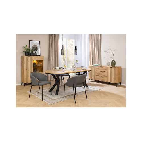 Vitrine Basse à 2 Portes Et Un Tiroir,coloris Chêne Artisan - L. 90 X P. 41 X H. 133 Cm