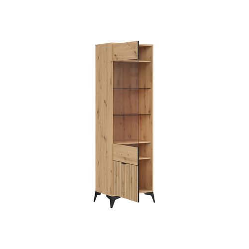 Vitrine Haute Avec 1 Porte Vitrée,coloris Chêne Artisan - L. 60 X P. 41 X H. 197 Cm