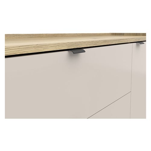 Commode Buffet à 1 Porte Et 3 Tiroirs Coloris Chêne Mauvella/beige - L. 134 X P. 42 X H. 86 Cm