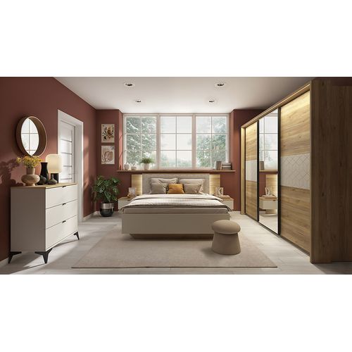 Commode 3 Tiroirs ,coloris Chêne Mauvella/beige - Longueur 85 X Profondeur 41,5 X Hauteur 90 Cm