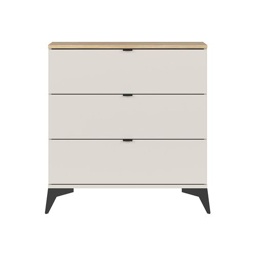 Commode 3 Tiroirs ,coloris Chêne Mauvella/beige - Longueur 85 X Profondeur 41,5 X Hauteur 90 Cm