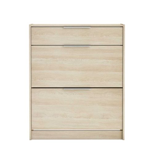 Commode Meuble à Chaussures 2 Abattants 24 Paires Couleur Chêne - L. 82,6 X P. 29,4 X H. 100,6 Cm