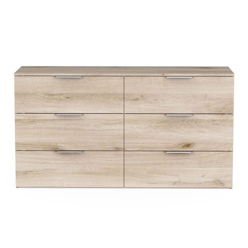 Commode Meuble De Rangement 6 Tiroirs Couleur Chêne - L. 151,3 X P. 41,2 X H. 81,1 Cm