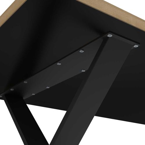 Table De Repas 6-8 Personnes Couleur Chêne / Noir Mat - L. 180 X P. 90 X H. 74,8 Cm