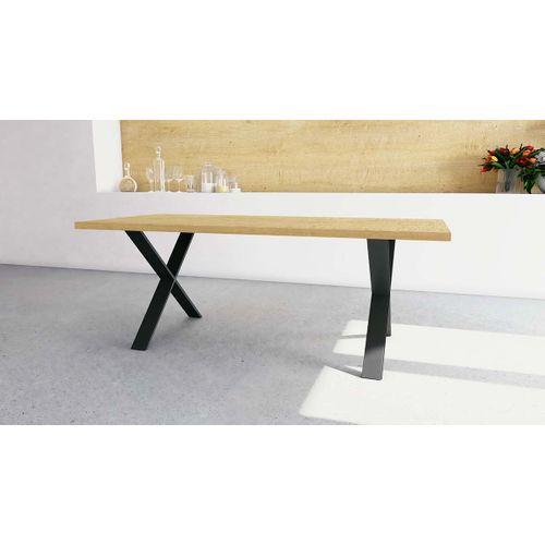 Table De Repas 6-8 Personnes Couleur Chêne / Noir Mat - L. 180 X P. 90 X H. 74,8 Cm
