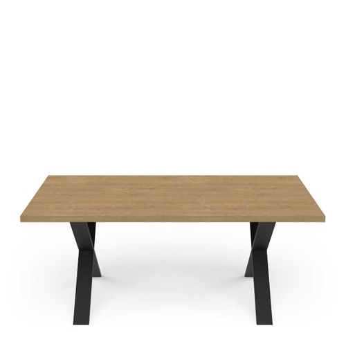 Table De Repas 6-8 Personnes Couleur Chêne / Noir Mat - L. 180 X P. 90 X H. 74,8 Cm