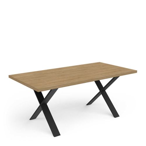 Table De Repas 6-8 Personnes Couleur Chêne / Noir Mat - L. 180 X P. 90 X H. 74,8 Cm
