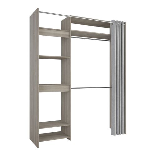 Kit Dressing Extensible 1 Colonne 2 Penderies Avec Rideau Couleur Chêne Clair