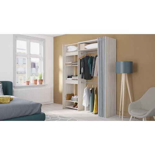 Kit Dressing Extensible 1 Colonne 2 Penderies Avec Rideau Couleur Chêne Clair
