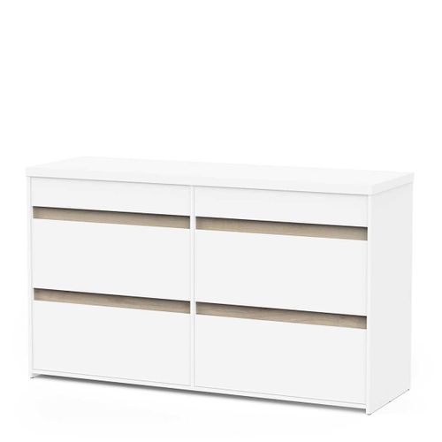 Commode Meuble De Rangement 6 Tiroirs Couleur Blanc Mat / Chêne - L. 154,5 X P. 50 X H. 89,2 Cm