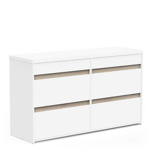 Commode Meuble De Rangement 6 Tiroirs Couleur Blanc Mat / Chêne - L. 154,5 X P. 50 X H. 89,2 Cm