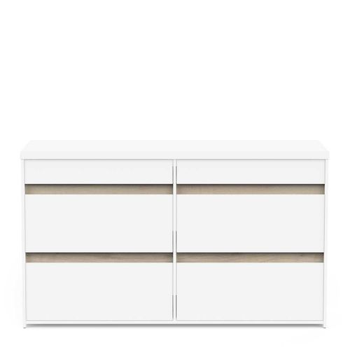Commode Meuble De Rangement 6 Tiroirs Couleur Blanc Mat / Chêne - L. 154,5 X P. 50 X H. 89,2 Cm