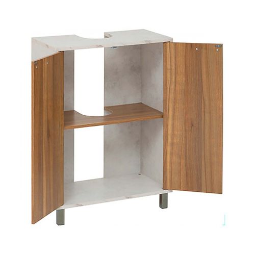 Meuble Sous Lavabo De Salle De Bain Avec 2 Portes, Coloris Marron/blanc - L. 60 X P. 30 X H. 80 Cm