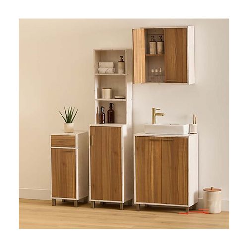 Meuble Sous Lavabo De Salle De Bain Avec 2 Portes, Coloris Marron/blanc - L. 60 X P. 30 X H. 80 Cm