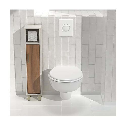 Dérouleur Pour Papier Toilette Avec Rangement 1 Porte, Coloris Marron/blanc