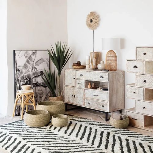 Chiffonnier 6 Tiroirs En Bois De Manguier Coloris Sable - L. 50 X P. 30 X H. 122 Cm