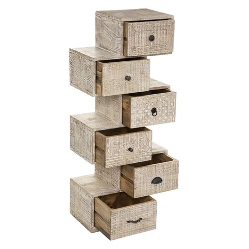 Chiffonnier 6 Tiroirs En Bois De Manguier Coloris Sable - L. 50 X P. 30 X H. 122 Cm