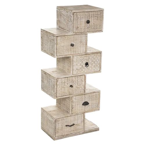 Chiffonnier 6 Tiroirs En Bois De Manguier Coloris Sable - L. 50 X P. 30 X H. 122 Cm