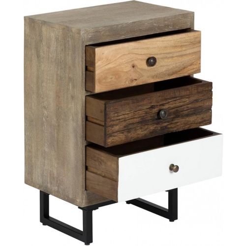 Table De Chevet Table De Nuit De 3 Tiroirs En Bois De Manguier Aspect Vieilli