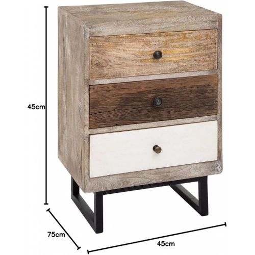 Table De Chevet Table De Nuit De 3 Tiroirs En Bois De Manguier Aspect Vieilli