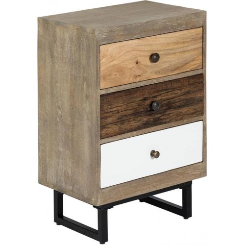 Table De Chevet Table De Nuit De 3 Tiroirs En Bois De Manguier Aspect Vieilli