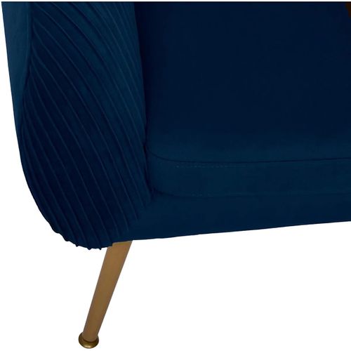 Fauteuil En Velours Coloris Bleu Plissé Et Pieds En Métal Doré - L. 74 X P. 70 X H. 78 Cm