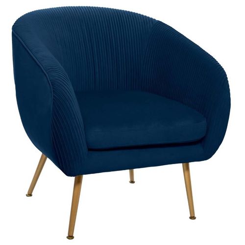 Fauteuil En Velours Coloris Bleu Plissé Et Pieds En Métal Doré - L. 74 X P. 70 X H. 78 Cm