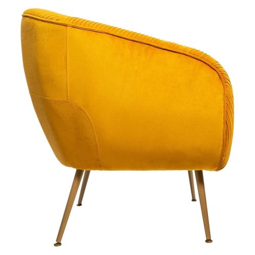 Fauteuil En Velours Coloris Ocre Plissé Et Pieds En Métal Doré - L. 74 X P. 70 X H. 78 Cm