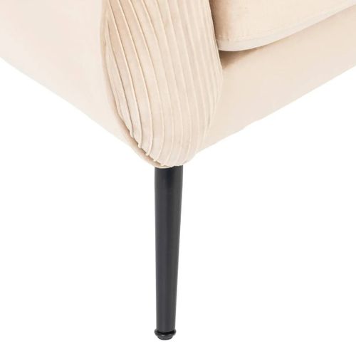Fauteuil En Velours Coloris Beige Plissé Et Pieds En Métal Noir - L. 74 X P. 70 X H. 78 Cm