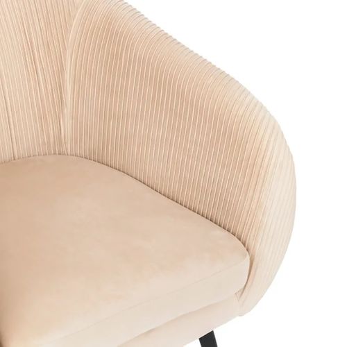 Fauteuil En Velours Coloris Beige Plissé Et Pieds En Métal Noir - L. 74 X P. 70 X H. 78 Cm