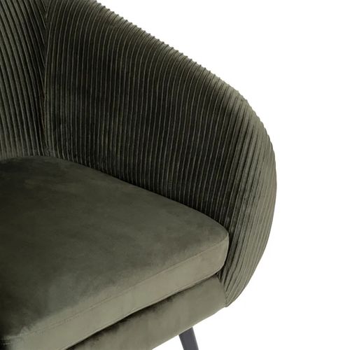 Fauteuil En Velours Coloris Kaki Plissé Et Pieds En Métal Noir - L. 74 X P. 70 X H. 78 Cm