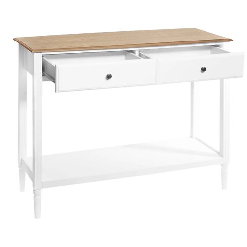 Meuble D'entrée Console 2 Tiroirs Coloris Blanc Et Bois - L. 110 X P. 40 X H. 85cm