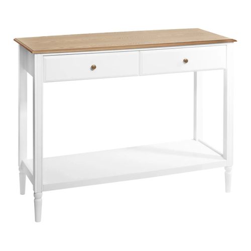 Meuble D'entrée Console 2 Tiroirs Coloris Blanc Et Bois - L. 110 X P. 40 X H. 85cm