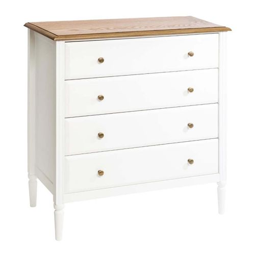 Commode à 4 Tiroirs Coloris Blanc Et Bois - Longueur 80 X Profondeur 40 X Hauteur 85,4 Cm