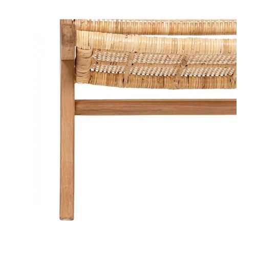 Lot De 2 Fauteuil Chaise En Teck Et Tressage En Rotin - Longueur 65 X Largeur 80 X Hauteur 71 Cm