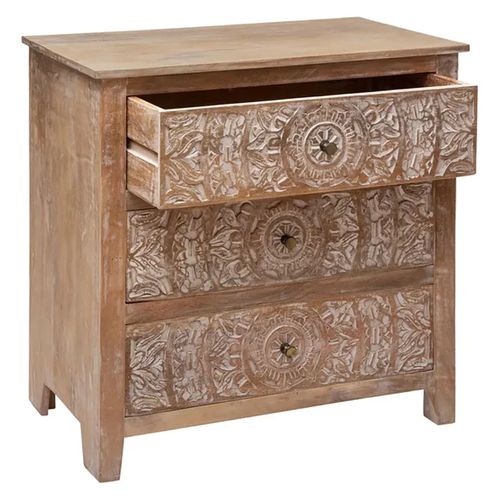 Commode 3 Tiroirs En Bois De Manguier Marron - Longueur 79,5 X Profondeur 40 X Hauteur 80,5 Cm