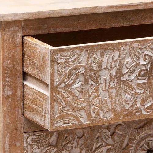 Commode 3 Tiroirs En Bois De Manguier Marron - Longueur 79,5 X Profondeur 40 X Hauteur 80,5 Cm