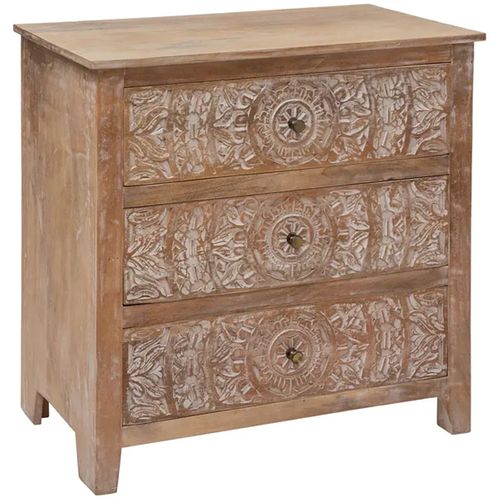 Commode 3 Tiroirs En Bois De Manguier Marron - Longueur 79,5 X Profondeur 40 X Hauteur 80,5 Cm