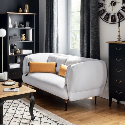 Canapé Banquette Fixe 2 Places Coloris Gris Clair Avec Pieds En Métal - L. 172 X P. 97 X H. 80 Cm