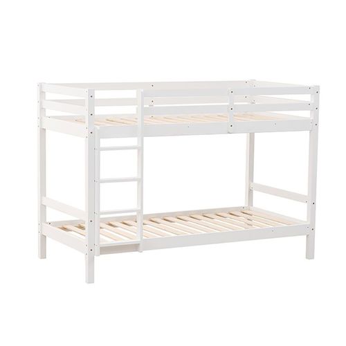 Lit 1 Place Superposé Avec Échelle En Bois Coloris Blanc 190x90