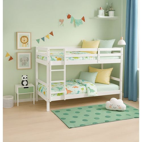 Lit 1 Place Superposé Avec Échelle En Bois Coloris Blanc 190x90