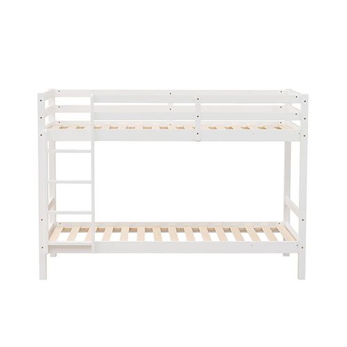 Lit 1 Place Superposé Avec Échelle En Bois Coloris Blanc 190x90