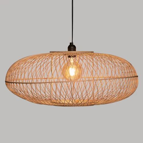 Lampe à Suspendre Luminaire Suspension Plafonnier En Bambou Naturel - Diamètre 60 X Profondeur 25 Cm